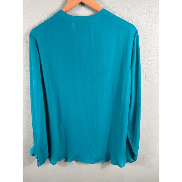 Chico's Blouse Womens Size 3 XL Turquoise V-Neck Long Sleeve Office Career Shirt - Picture 2 of 9